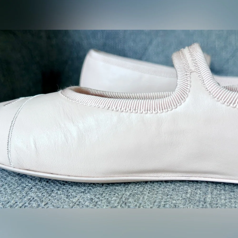 NEW CHANEL CC LOGO LIGHT PINK LEATHER MARYJANE BALLET FLATS SILVER BUCKLE 39 - Picture 15 of 16
